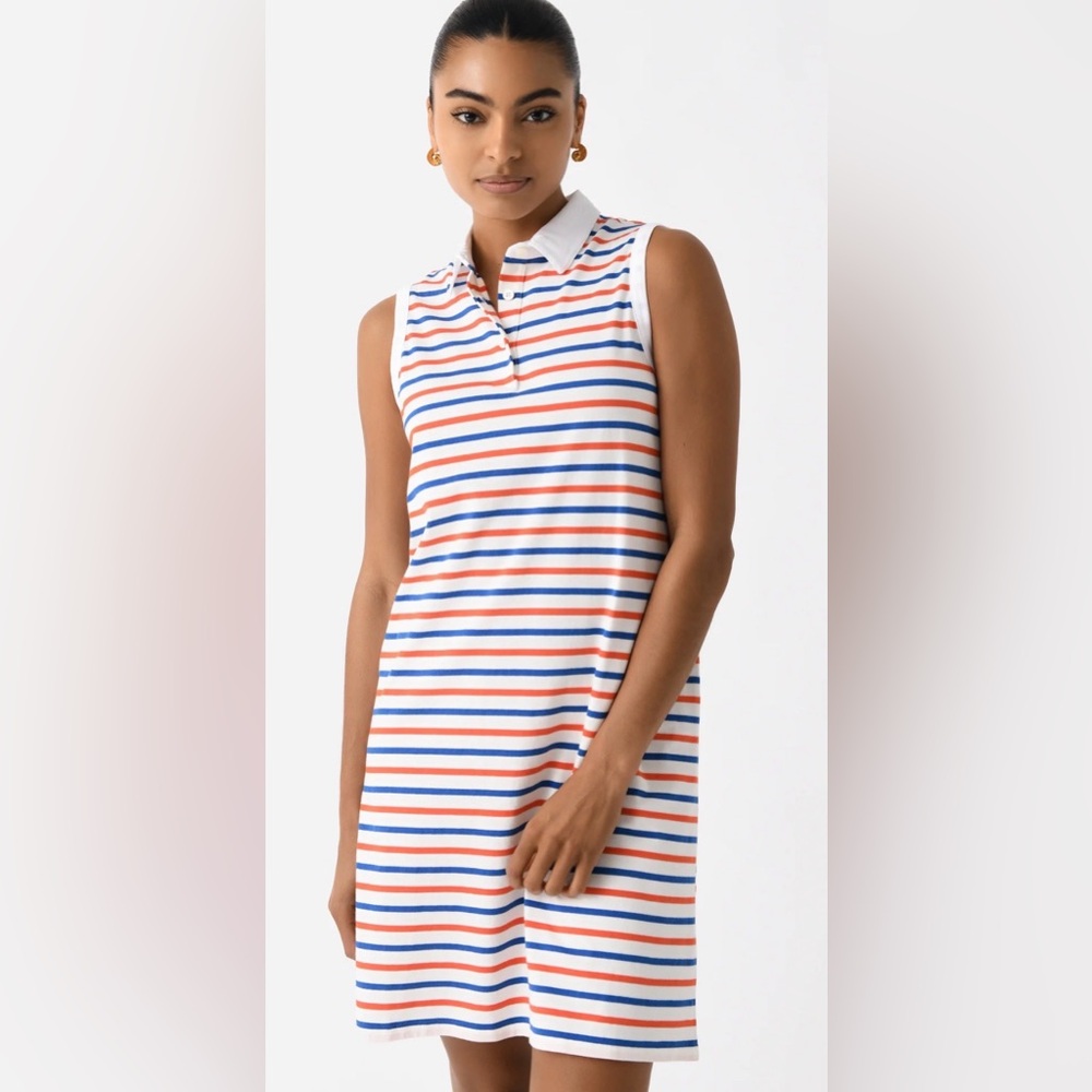 KULE polo tank dress White with red & Blue Stripes summer festive
